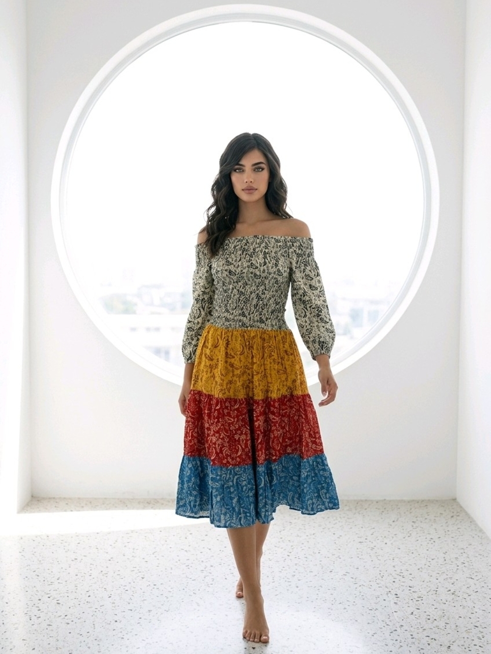 Cotton tiered midi dress, Cool Change Jodi Dress, multicolor meadow floral print